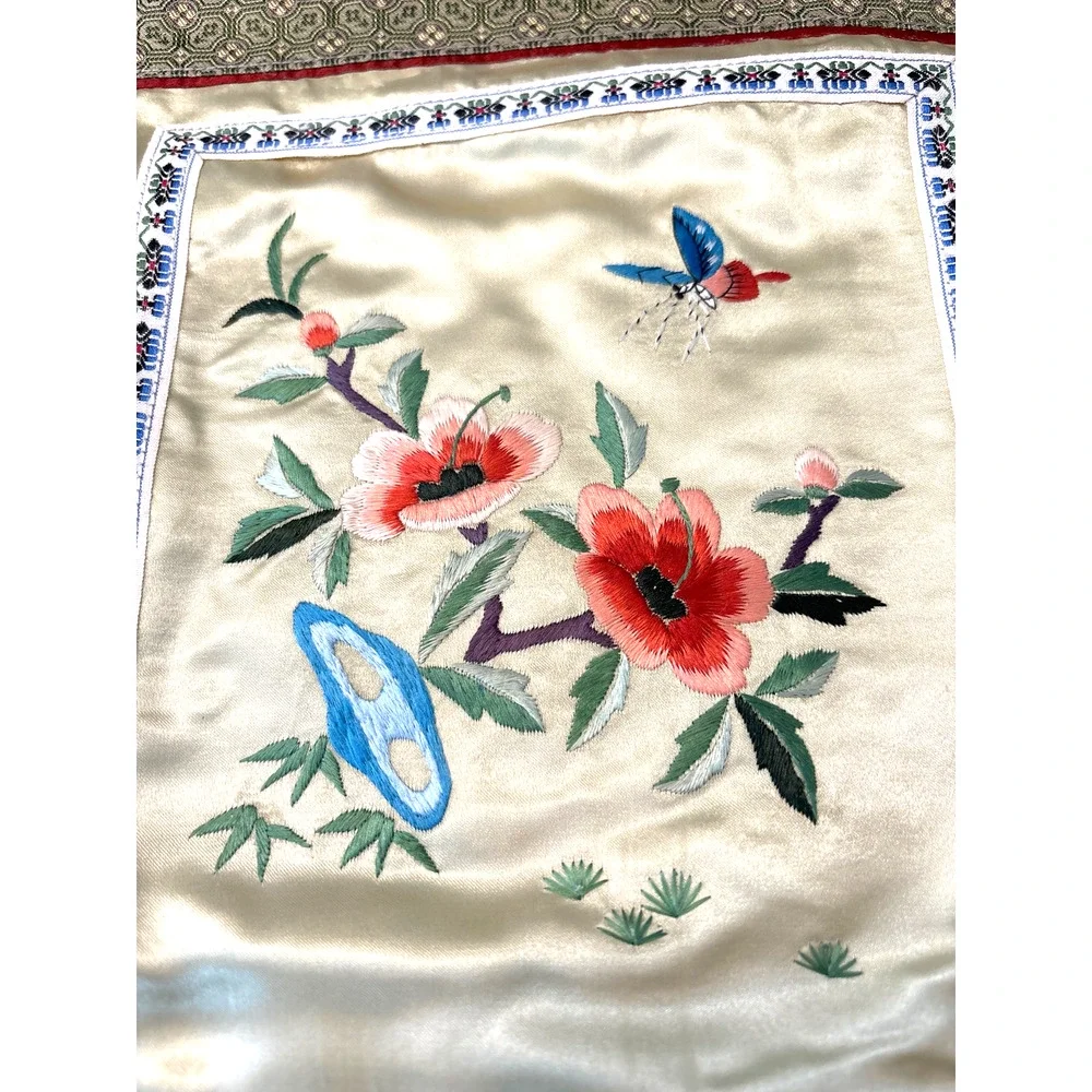 Toss pillow cover silky rayon satin hand embroidery golden square zips closed